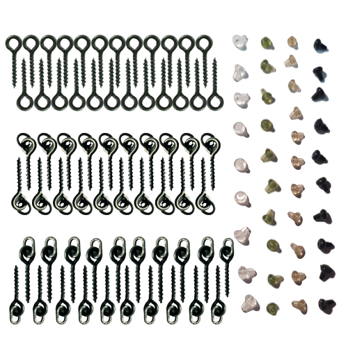 Fishonlinestore 100 piece bait screw and hook stop terminal tackle bundle with assorted 12mm bait screws and multi-color hook stops for fishing rigs