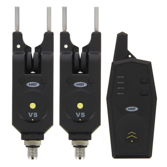 NGT VS 2pc Wireless Alarms - Adjustable Volume and Tone with Reciever
A 2pc alarm and transmitter wireless bite alarm set with upto 200m range displayed on a double