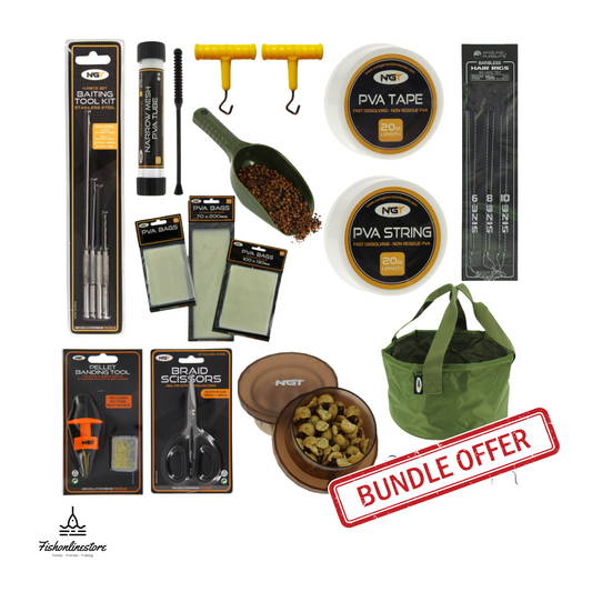 17 Piece Carp Bait Preparation Bundle with tools, PVA products, and accessories.