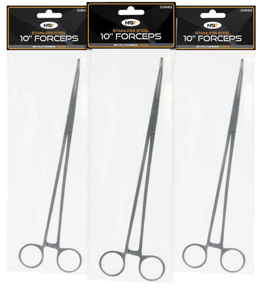 NGT 10" Forceps - Stainless Steel Curved - Ideal For Pike Fishing