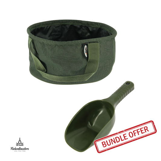 Collapsible groundbait bowl and baiting spoon bundle offer with tracked delivery.