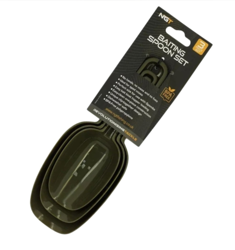 NGT New 3pc Baiting Spoon Set- Ideal for PVA Bags, Spod Mix and Bait Launchers