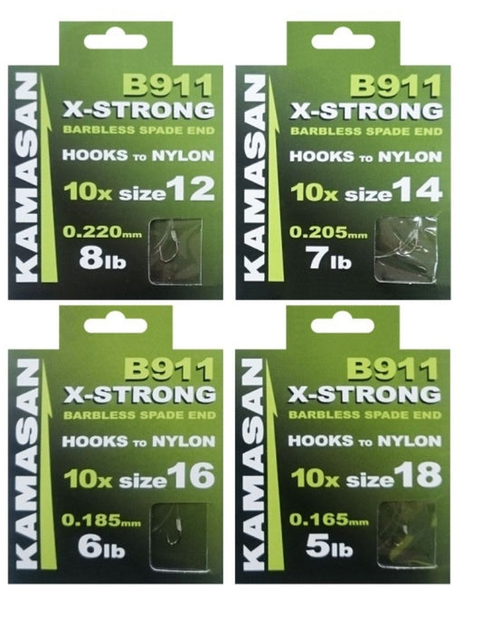 Kamasan B911 BX Strong Barbless Hook to Nylon