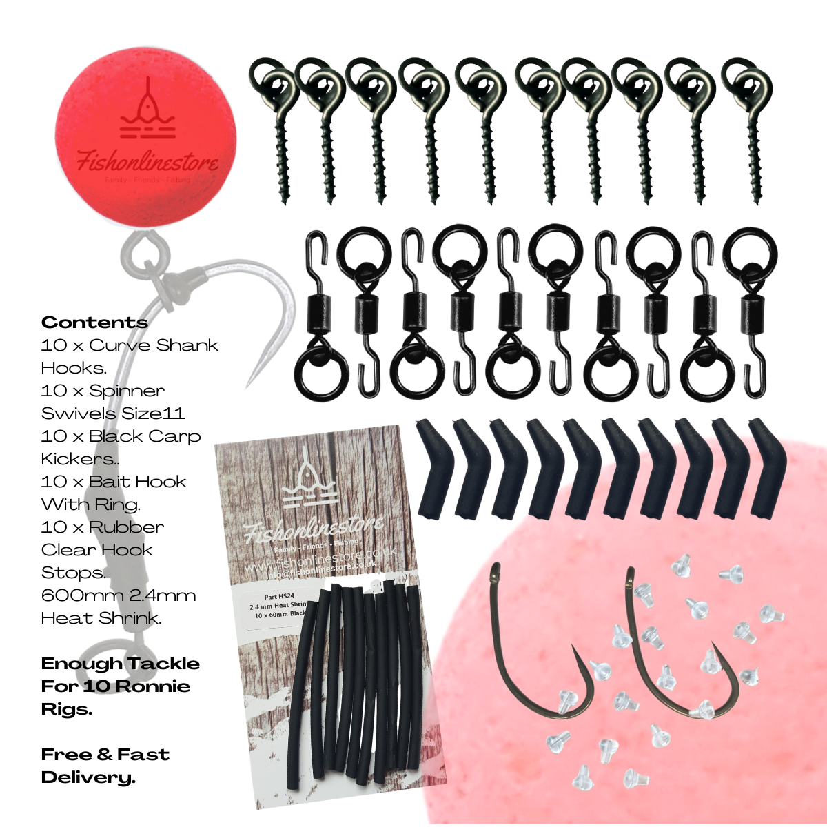 Create A Ronnie Rig -  New 60 Piece Carp Fishing Spinner Rig Component Set Bundle From the Fishonlinestore.