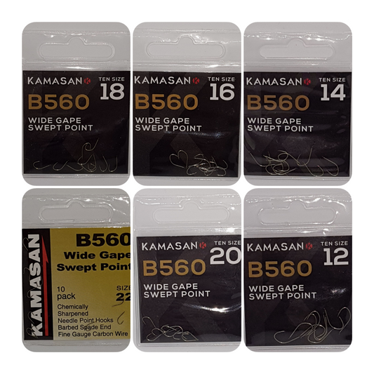 Kamasan B560 Hooks - 6 Sizes - Micro Barbed - Natural Venue Popular Pattern