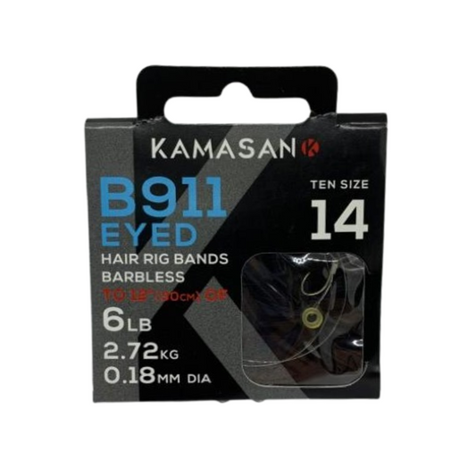 Kamasan B911 Hooks To Nylon with Bait Bands. Size 14