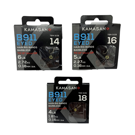 Kamasan B911 Hooks To Nylon with Bait Bands