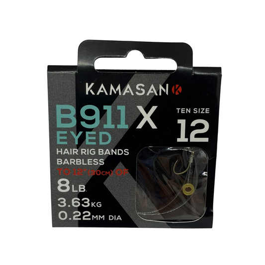 Kamasan B911X Eyed Hooks To Nylon with Bait Bands. Size 12
