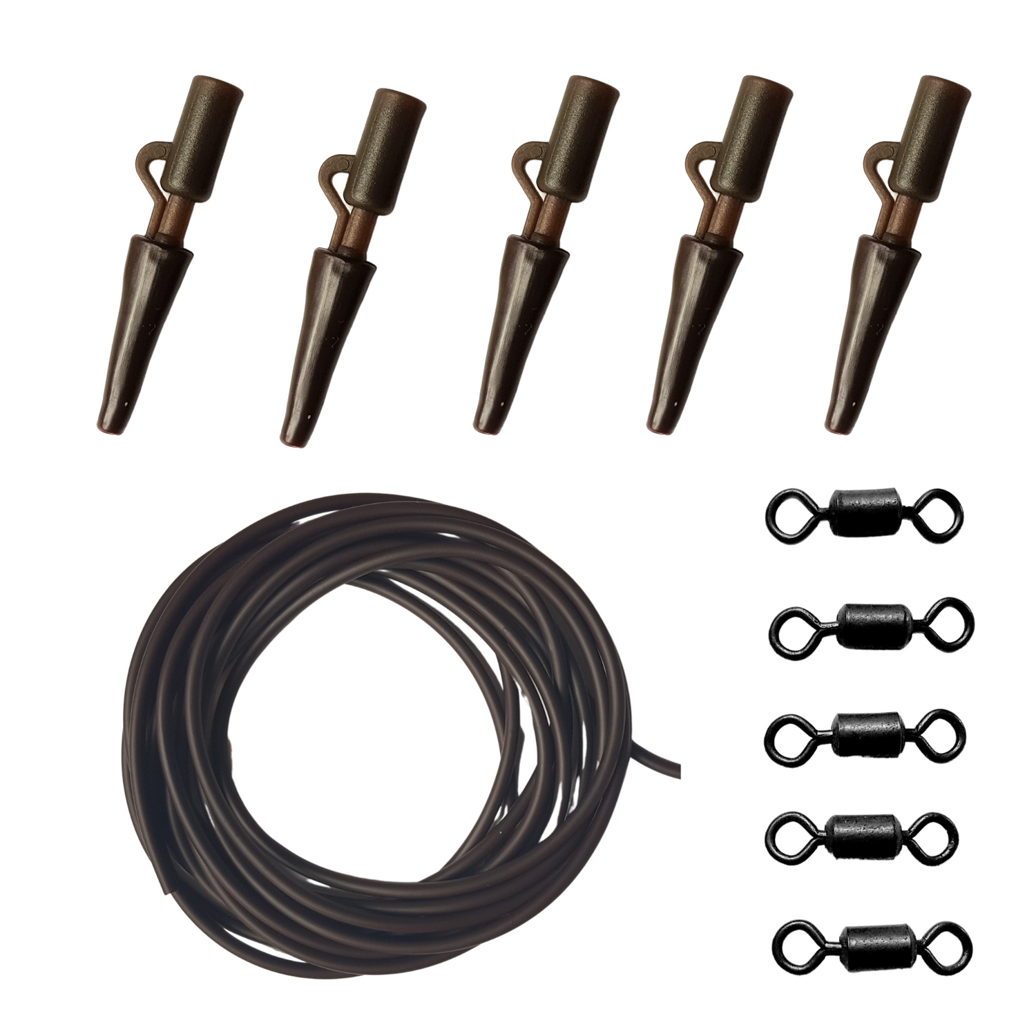 41 Piece Fishing Brown Lead Clip Action Pack Inc Clips, Swivels, Tail Rubbers 6mm Beads & Tubing