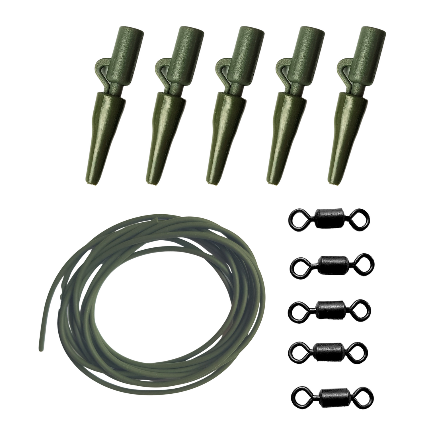41 Piece Fishing Green Lead Clip Action Pack Inc Clips, Swivels, Tail Rubbers 6mm Beads & Tubing