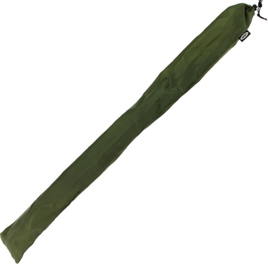 A 42 inch black and green two-tone specimen carp / pike landing net with metal spreader block and nylon case / stink bag included.