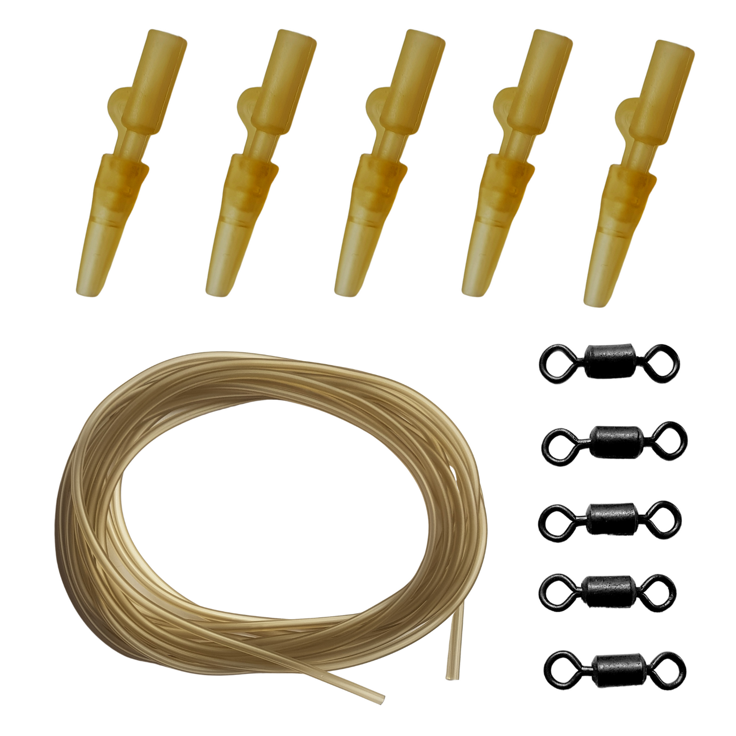 41 Piece Fishing Translucent Brown Lead Clip Action Pack Inc Clips, Swivels, Tail Rubbers 6mm Beads & Tubing